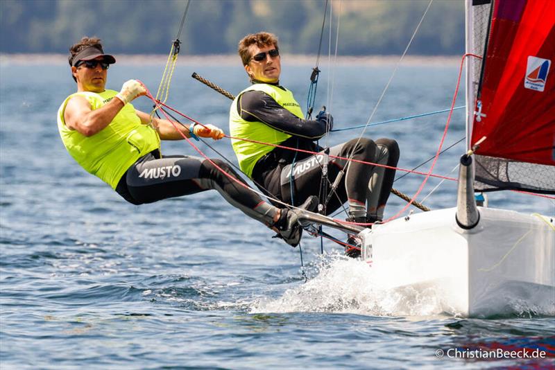 Archie Massey and Harvey Hillary win the International 14 Worlds in Flensburg, Germany photo copyright Christian Beek taken at Flensburger Segel-Club and featuring the International 14 class
