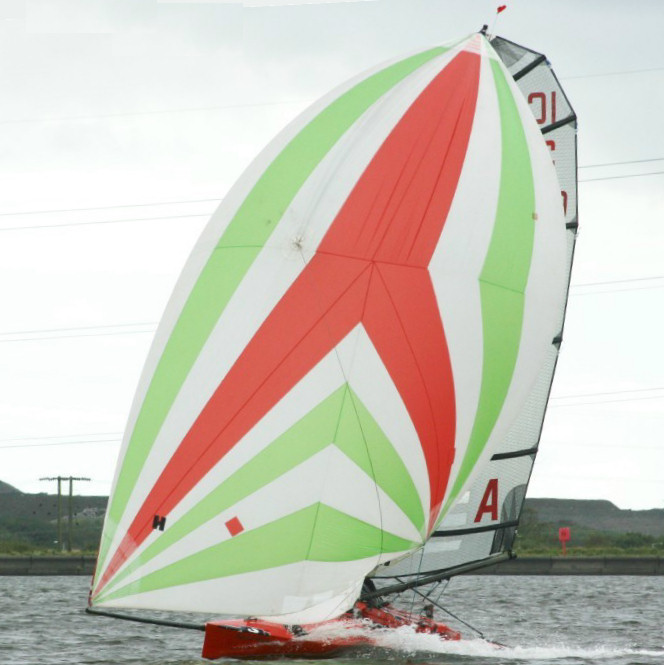 Steve Bowen under full sail during the Draycote International Canoe open photo copyright Dave Timson taken at Draycote Water Sailing Club and featuring the International Canoe class