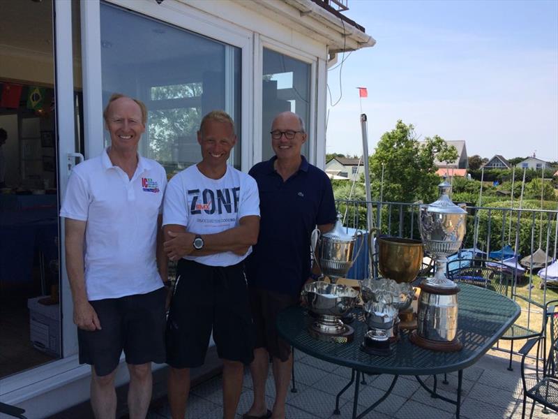 International Canoe UK Nationals at Stone (l-r) Mike Fenwick (2nd), Gareth Caldwell (1st), Phil Robin (3rd) photo copyright Stone SC taken at Stone Sailing Club and featuring the International Canoe class