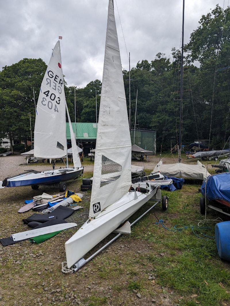 Fleet rigging during the International Canoe Nationals at Loch Lomond photo copyright Chris Hampe taken at Loch Lomond Sailing Club and featuring the International Canoe class