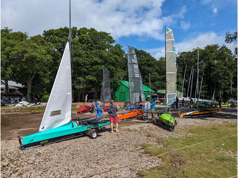 Fleet rigging during the International Canoe Nationals at Loch Lomond photo copyright Chris Hampe taken at Loch Lomond Sailing Club and featuring the International Canoe class