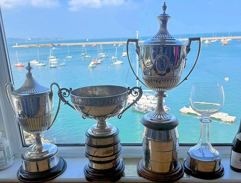 Sam Barker's trophies - International Canoe Europa Cup and British National Championships at Brixham photo copyright Chris Hampe taken at Brixham Yacht Club and featuring the International Canoe class