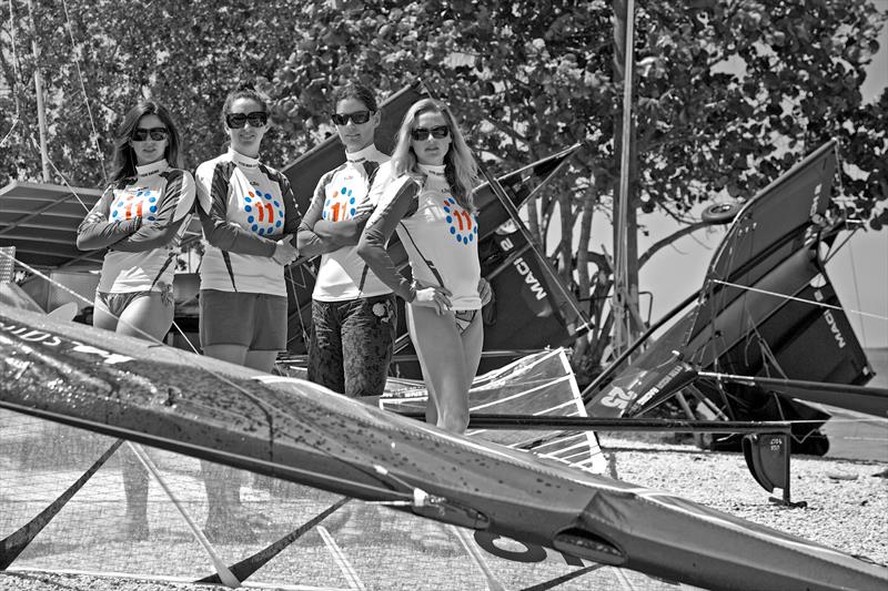 Sailors, supporters, fans, and volunteers find other activities to occupy a hot, windless day at the US International Moth Championships in Key Largo - photo © Meredith Block / US Moth Class