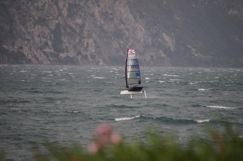 Braving the storm during The Foiling Week 2015 photo copyright Francesco di Summa taken at Fraglia Vela Malcesine and featuring the International Moth class