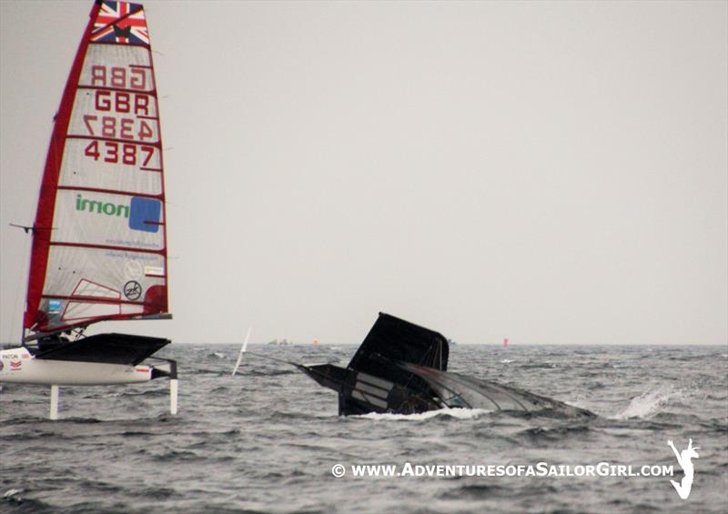 A broken push rod resulted in a few capsizes for Paul Goodison in the final race on day 4 at the YANMAR Moth Worlds photo copyright Nic Douglass / www.AdventuresofaSailorGirl.com taken at  and featuring the International Moth class