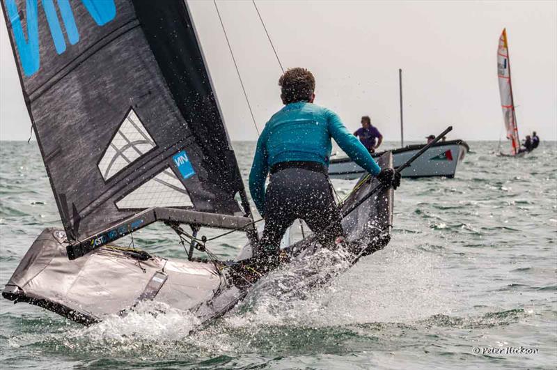 Michael Lennon wins the International Moths at Chichester Harbour Race Week 2017 photo copyright Peter Hickson taken at Hayling Island Sailing Club and featuring the International Moth class