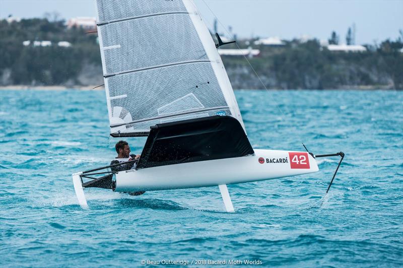 Rome Kirby on day 2 of the Bacardi Moth Worlds in Bermuda photo copyright Beau Outteridge / www.beauoutteridge.com taken at Royal Bermuda Yacht Club and featuring the International Moth class