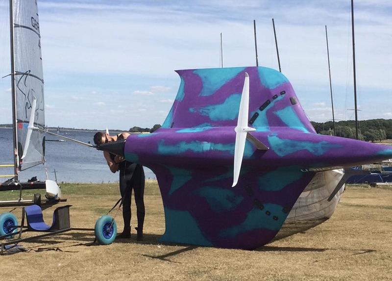 Valkyrie prepares for launch at Rutland photo copyright James Sainsbury taken at Rutland Sailing Club and featuring the International Moth class