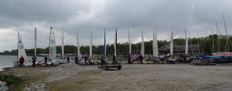 The fleet lined up for the 2019 Lowrider Moth Nationals at Carsington photo copyright Nigel Coles taken at Carsington Sailing Club and featuring the International Moth class