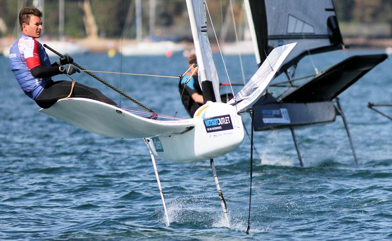 Weed issues for Dylan Fletcher on the final day of the 2019 Wetsuit Outlet UK Moth Nationals at Castle Cove SC photo copyright Mark Jardine / IMCA UK taken at Castle Cove Sailing Club and featuring the International Moth class