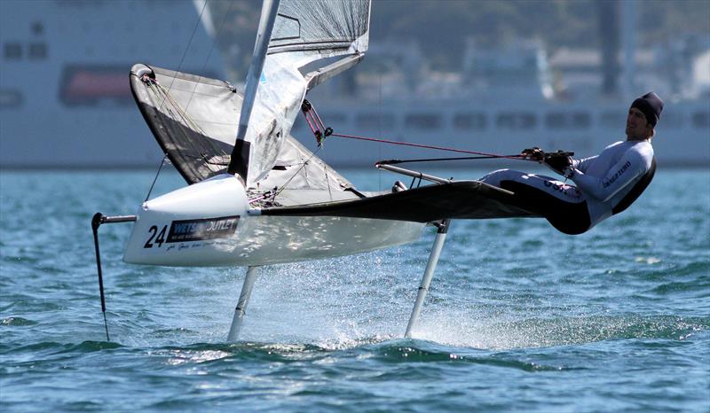 Brad Funk finishes 2nd in the 2019 Wetsuit Outlet UK Moth Nationals at Castle Cove SC photo copyright Mark Jardine / IMCA UK taken at Castle Cove Sailing Club and featuring the International Moth class