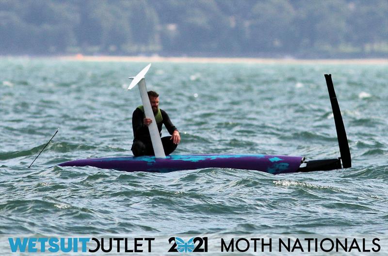 An early end for James Sainsbury on day 1 of the Wetsuit Outlet UK Moth Nationals 2021 photo copyright Mark Jardine / IMCA UK taken at Stokes Bay Sailing Club and featuring the International Moth class