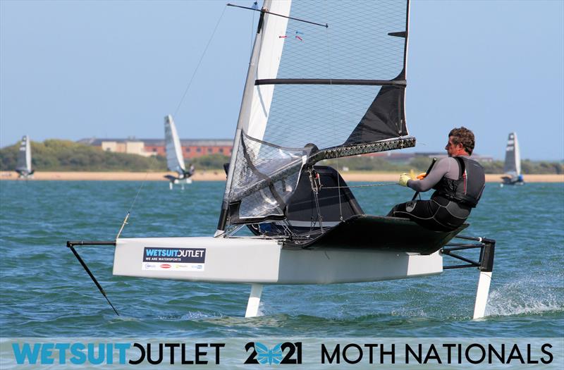 Brad Gibson on day 3 of the Wetsuit Outlet UK Moth Nationals 2021 photo copyright Mark Jardine / IMCA UK taken at Stokes Bay Sailing Club and featuring the International Moth class