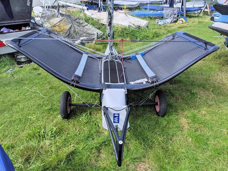 View from the stern of Brad Gibson's 'upside-down' Moth showing the wing attachment points photo copyright Mark Jardine / IMCA UK taken at Stokes Bay Sailing Club and featuring the International Moth class