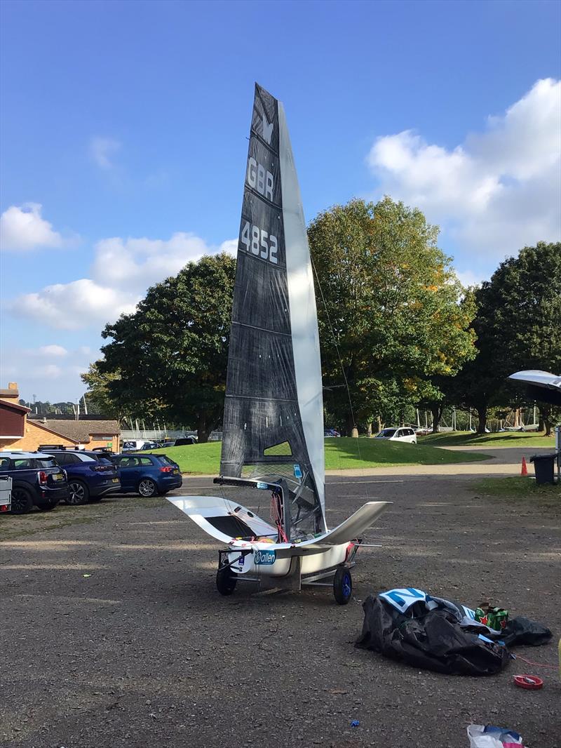 Boat bimbling at a windless Rutland Water on day 1 of the Moth Inlands photo copyright IMCAUK taken at Rutland Sailing Club and featuring the International Moth class