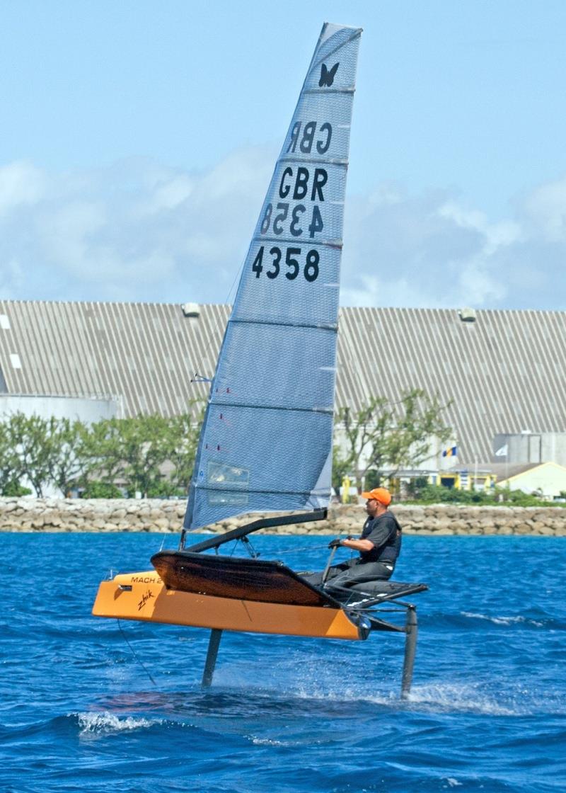 Andy Budgen on his Mach 2 International Moth hopes to better his speed round the island photo copyright Peter Marshall / BSW taken at Barbados Cruising Club and featuring the International Moth class