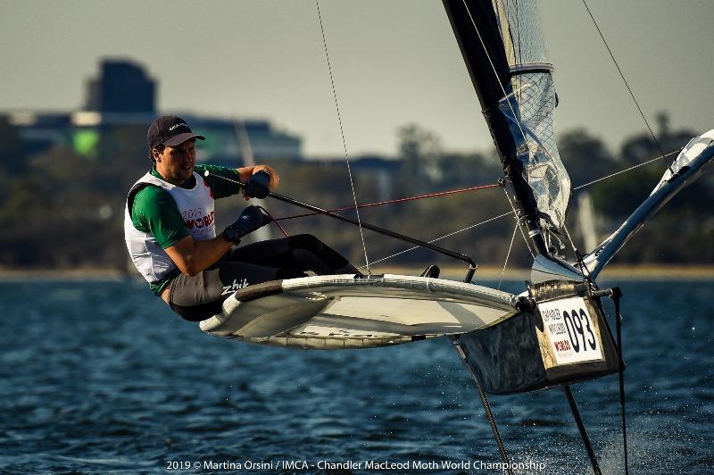 Perth local Sam Gilmour racing in the Moth Worlds day 2 photo copyright Martina Orsini taken at Mounts Bay Sailing Club, Australia and featuring the International Moth class