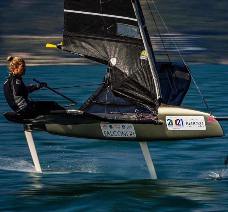 Nina Curtis (AUS) was one of the Doyle Moth Team Riders who descended on Lake Garda, Italy for the 2021 World Championships  photo copyright Doyle Sails taken at Fraglia Vela Malcesine and featuring the International Moth class
