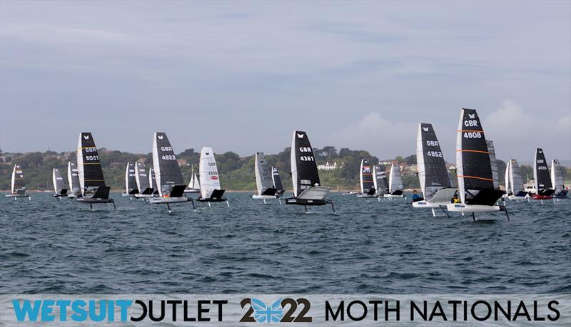 Race 1 First Beat on Day 1 of the 2022 Wetsuit Outlet UK Moth Class Nationals at the WPNSA photo copyright Mark Jardine / IMCA UK taken at Weymouth & Portland Sailing Academy and featuring the International Moth class