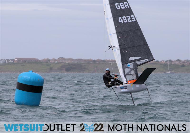 Brad Funk on Day 1 of the 2022 Wetsuit Outlet UK Moth Class Nationals at the WPNSA photo copyright Mark Jardine / IMCA UK taken at Weymouth & Portland Sailing Academy and featuring the International Moth class