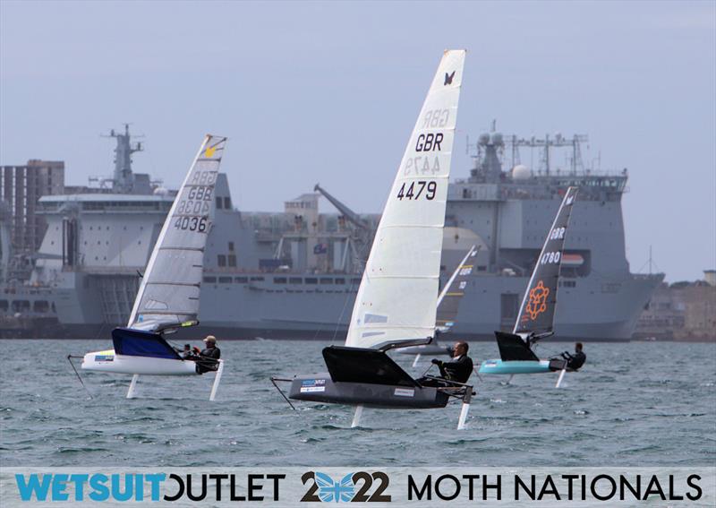 Race 1 First Beat on Day 1 of the 2022 Wetsuit Outlet UK Moth Class Nationals at the WPNSA photo copyright Mark Jardine / IMCA UK taken at Weymouth & Portland Sailing Academy and featuring the International Moth class