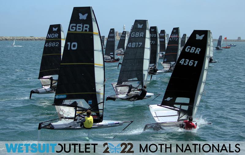 Race 8 Start on Day 2 of the 2022 Wetsuit Outlet UK Moth Class Nationals at the WPNSA photo copyright Mark Jardine / IMCA UK taken at Weymouth & Portland Sailing Academy and featuring the International Moth class