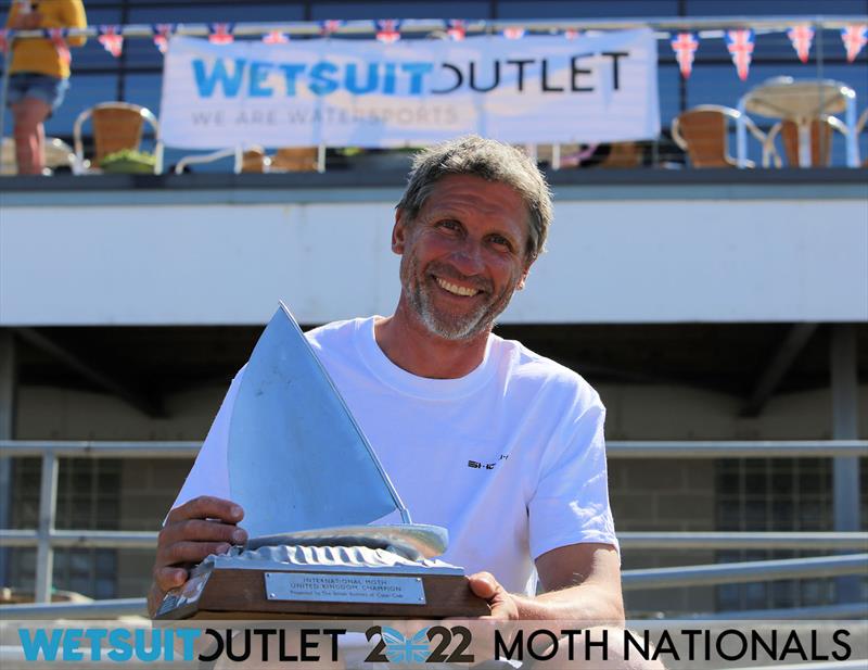 Simon Hiscocks with the trophy after winning the 2022 Wetsuit Outlet UK Moth Class Nationals at the WPNSA - photo © Mark Jardine / IMCA UK