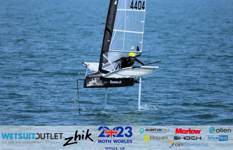Adriano Petrino (SUI 4404) on Day 2 of the Wetsuit Outlet and Zhik International Moth UK Open Championship 2023 photo copyright Mark Jardine / IMCA UK taken at Weymouth & Portland Sailing Academy and featuring the International Moth class