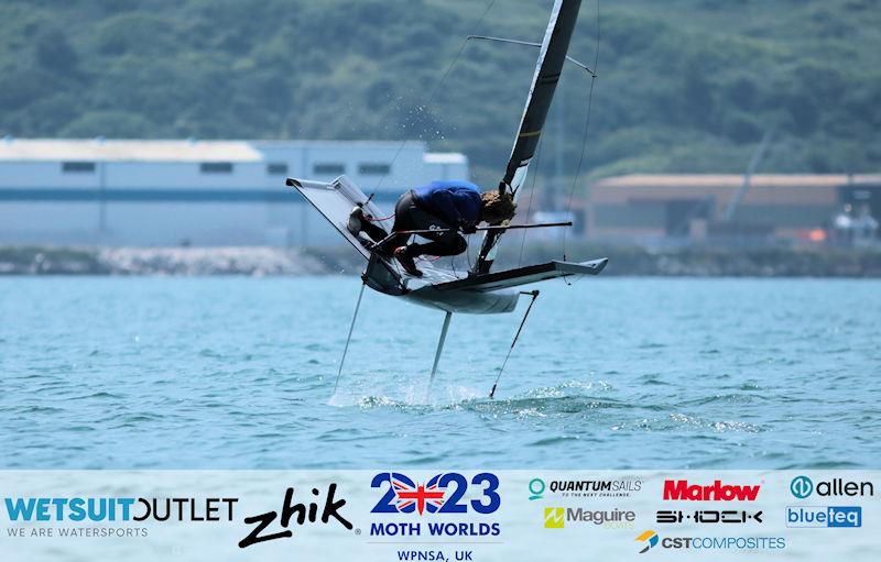 Alex Adams (GBR 4906) goes into a gybe on Day 2 of the Wetsuit Outlet and Zhik International Moth UK Open Championship 2023 photo copyright Mark Jardine / IMCA UK taken at Weymouth & Portland Sailing Academy and featuring the International Moth class