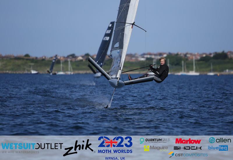 Alex Adams, GBR 4906, on day 3 of the Wetsuit Outlet and Zhik International Moth World Championship 2023 photo copyright Mark Jardine / IMCAUK taken at Weymouth & Portland Sailing Academy and featuring the International Moth class