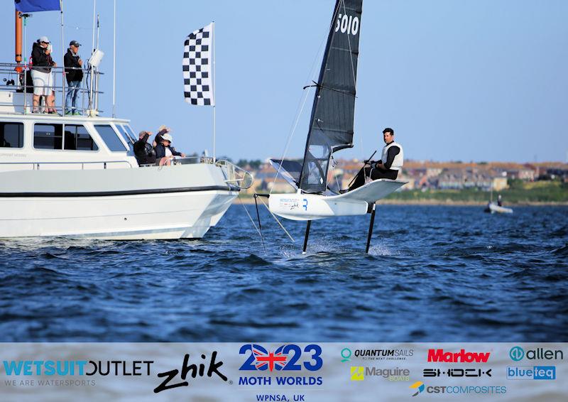 Kyle Stoneham, GBR 5010, on day 3 of the Wetsuit Outlet and Zhik International Moth World Championship 2023 photo copyright Mark Jardine / IMCAUK taken at Weymouth & Portland Sailing Academy and featuring the International Moth class