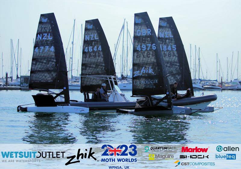 Tow In to the marina on day 4 of the Wetsuit Outlet and Zhik International Moth World Championship 2023 photo copyright Mark Jardine / IMCAUK taken at Weymouth & Portland Sailing Academy and featuring the International Moth class