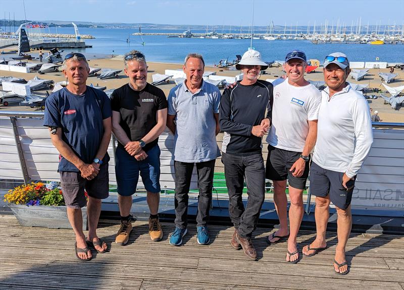 (l-r) Jason Belben, Mike Lennon, Ricky Tagg, Simon Payne, Les Thorpe and Hiroki Goto photo copyright Mark Jardine / IMCAUK taken at Weymouth & Portland National Sailing Academy and featuring the International Moth class