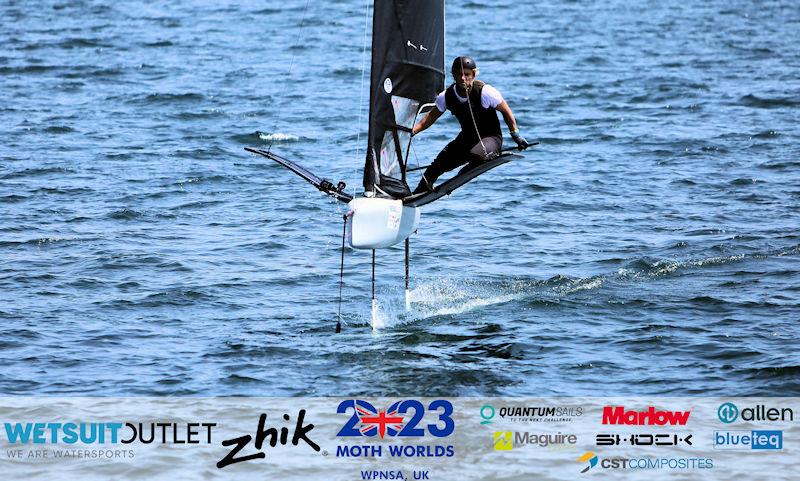 Jacob Pye, NZL 4841, on day 5 of the Wetsuit Outlet and Zhik International Moth World Championship 2023 photo copyright Mark Jardine / IMCAUK taken at Weymouth & Portland Sailing Academy and featuring the International Moth class