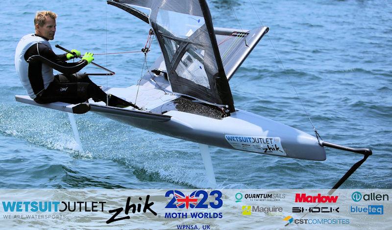 Kai Adolph, GER 5000, on day 5 of the Wetsuit Outlet and Zhik International Moth World Championship 2023 photo copyright Mark Jardine / IMCAUK taken at Weymouth & Portland National Sailing Academy and featuring the International Moth class