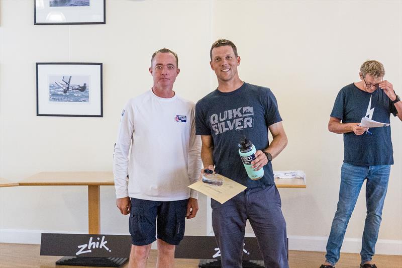 Wetsuit Outlet and Zhik International Moth World Championship 2023 Prize Giving - 10th placed Richard Didham photo copyright Phil Jackson / Digital Sailing taken at Weymouth & Portland Sailing Academy and featuring the International Moth class
