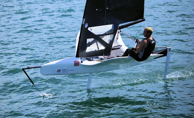 Alex Barone on Day 3 of the Wetsuit Outlet International Moth UK Nationals photo copyright Mark Jardine / IMCAUK taken at Restronguet Sailing Club and featuring the International Moth class