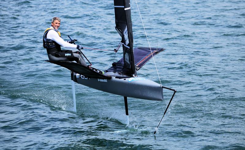 Simon Hiscocks on Day 3 of the Wetsuit Outlet International Moth UK Nationals photo copyright Mark Jardine / IMCAUK taken at Restronguet Sailing Club and featuring the International Moth class