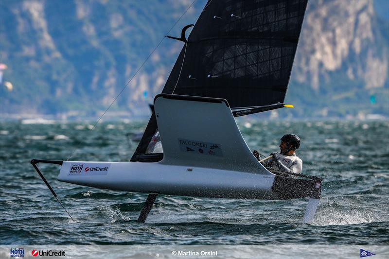 International Moth Worlds at Fraglia Vela Malcesine Day 4 photo copyright Martina Orsini taken at Fraglia Vela Malcesine and featuring the International Moth class