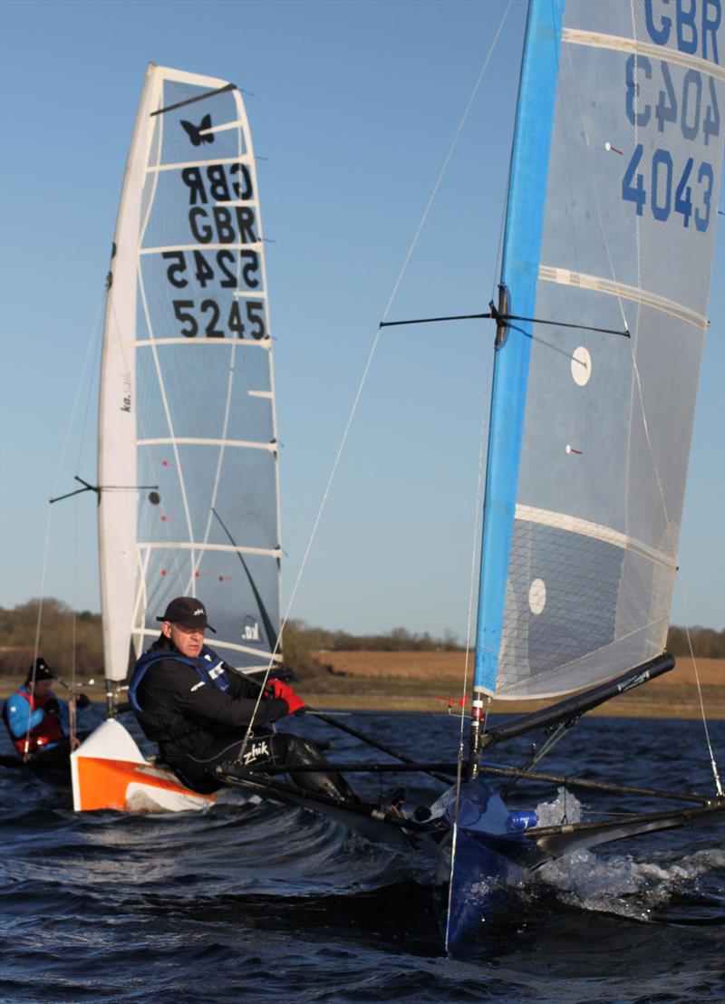 International Moth Lowrider Inlands 2025 - Martin Harrison and Kevin fight it out photo copyright Tom Foxall taken at Grafham Water Sailing Club and featuring the International Moth class