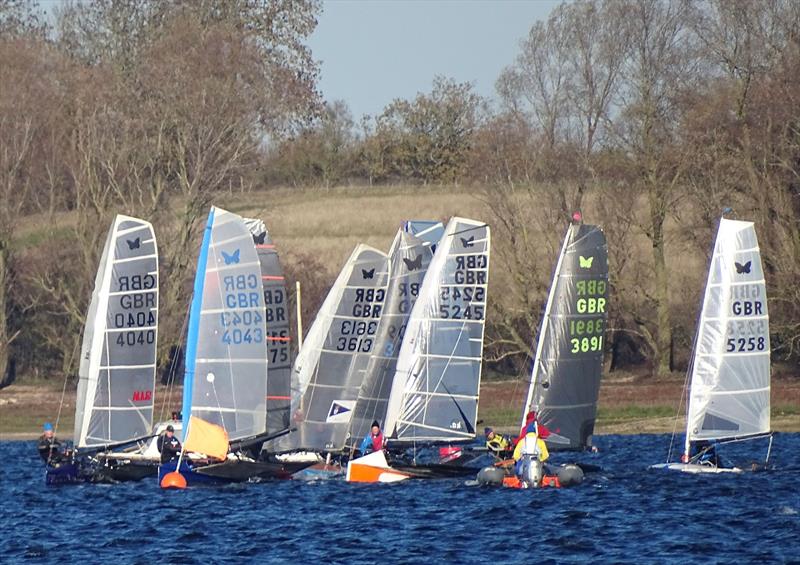 International Moth Lowrider Inlands 2025 - A compact startline for Race 3 photo copyright John Butler taken at Grafham Water Sailing Club and featuring the International Moth class