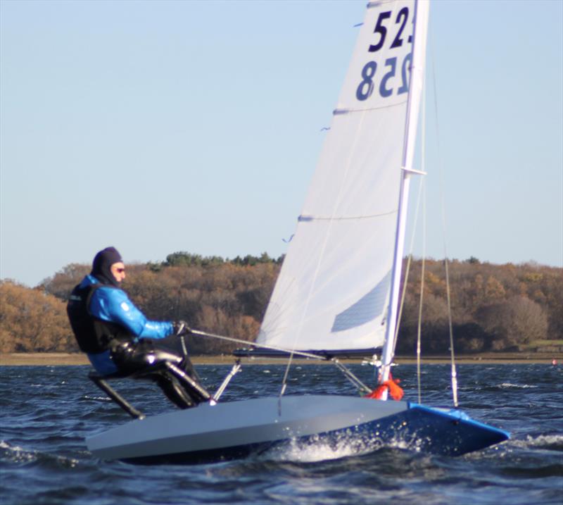 International Moth Lowrider Inlands 2025 - Andrew McGaw revels in the conditions in the only scow photo copyright Tom Foxall taken at Grafham Water Sailing Club and featuring the International Moth class