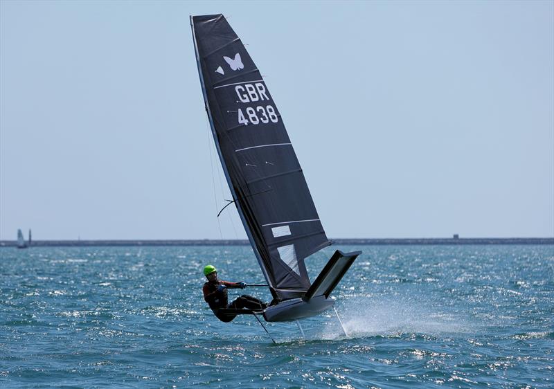 Wetsuit Outlet International Moth UK Nationals at the WPNSA Day 4 - GBR 4838 Ross Harvey approaches the Race 10 leeward gate photo copyright Mark Jardine taken at Weymouth & Portland National Sailing Academy and featuring the International Moth class