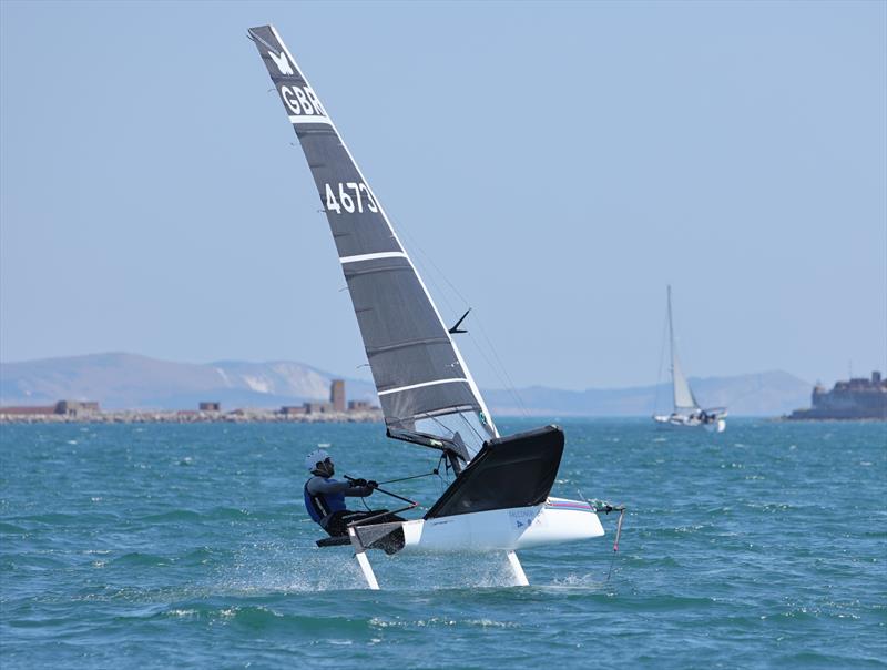 Wetsuit Outlet International Moth UK Nationals at the WPNSA Day 4 - GBR 4673 David Jessop upwind during Race 12 photo copyright Mark Jardine taken at Weymouth & Portland National Sailing Academy and featuring the International Moth class