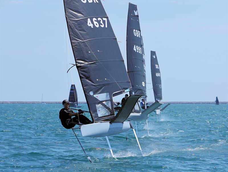 Wetsuit Outlet International Moth UK Nationals at the WPNSA Day 4 - GBR 4637 Paul Gliddon leads a group into the Race 12 leeward gate photo copyright Mark Jardine taken at Weymouth & Portland National Sailing Academy and featuring the International Moth class