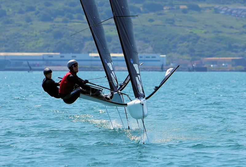 Wetsuit Outlet International Moth UK Nationals at the WPNSA Day 4 - GBR 5059 Alex Hughes and GBR 4637 Paul Gliddon approach the Race 11 windward gate - photo © Mark Jardine