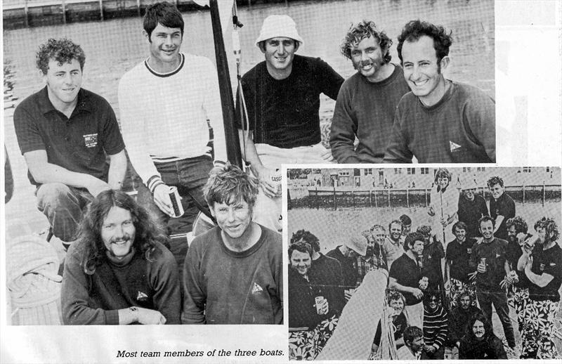 The crew of Pathfinder at the back: Ian Telford, Peter Shaw, Don Pollock, Richard Wilson, Ray Haslar. In front: Murray Aldridge and skipper Brin Wilson. Inset - most crew members of all three boats photo copyright RAYC taken at Royal Akarana Yacht Club and featuring the IOR class