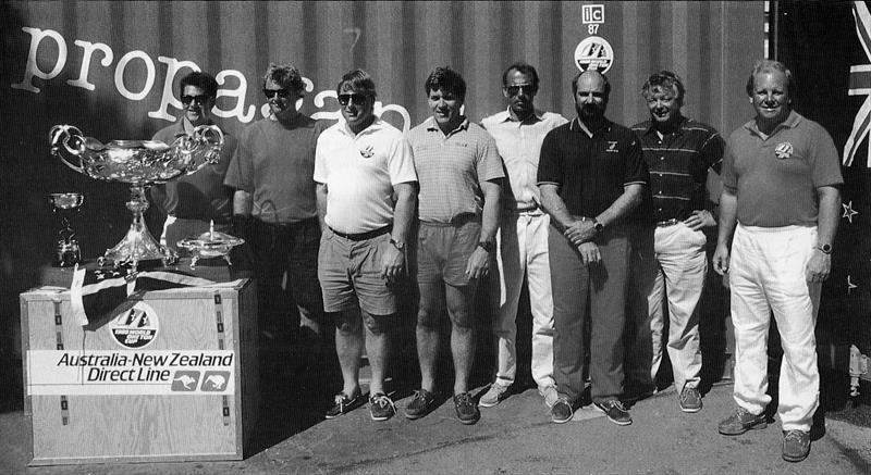 Propaganda, 1988 One Ton Cup winner crew: From left - Dean Phipps, Rick Dodson (skipper) Harry Dodson, Dennis Kendal, Mike Spanhake, John Newton, Tim Bailey (Owner) and Chris Cooney (Manager) - photo © Philip MacAlister