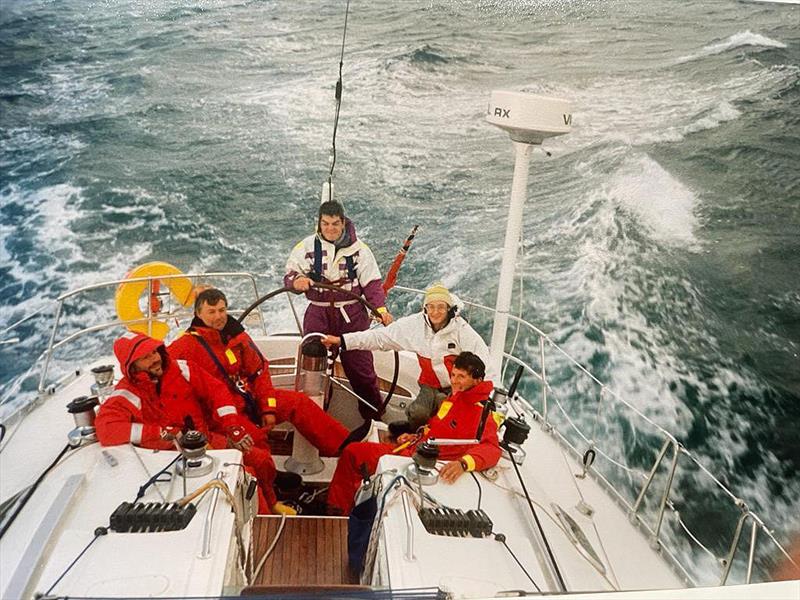 Jim Close on the wheel of Bounder that he Skippered for a year -  this is the1999 ARC where they won by a week and only had a sextant to use as GPS was off due to war in the Gulf photo copyright Dave Leverett taken at  and featuring the IOR class