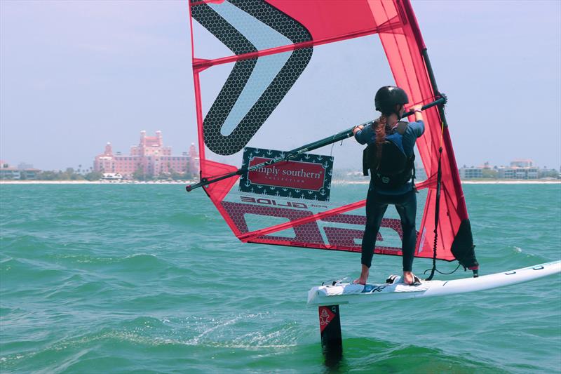 Gianna Talrico gets her iQFoil out of the water in light racecourse airs - photo © Britt Viehman